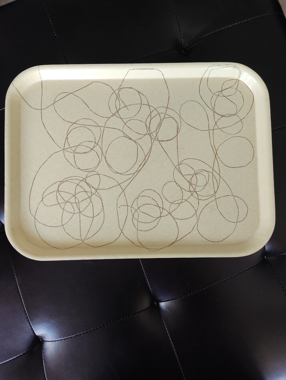 Vintage MCM Fiberglass Gold Spaghetti String Swirl Serving Tray Le Beau